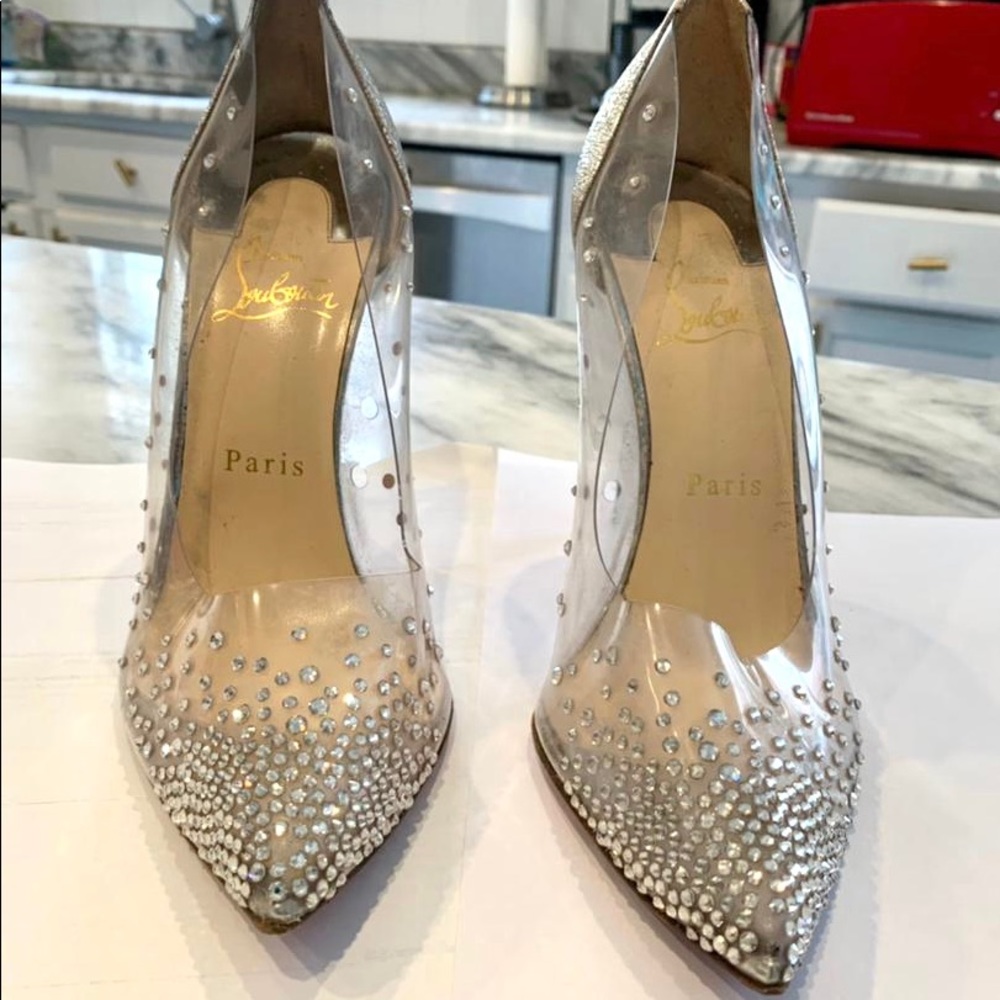 US 8/ 39 silver studded Christian Louboutin pumps